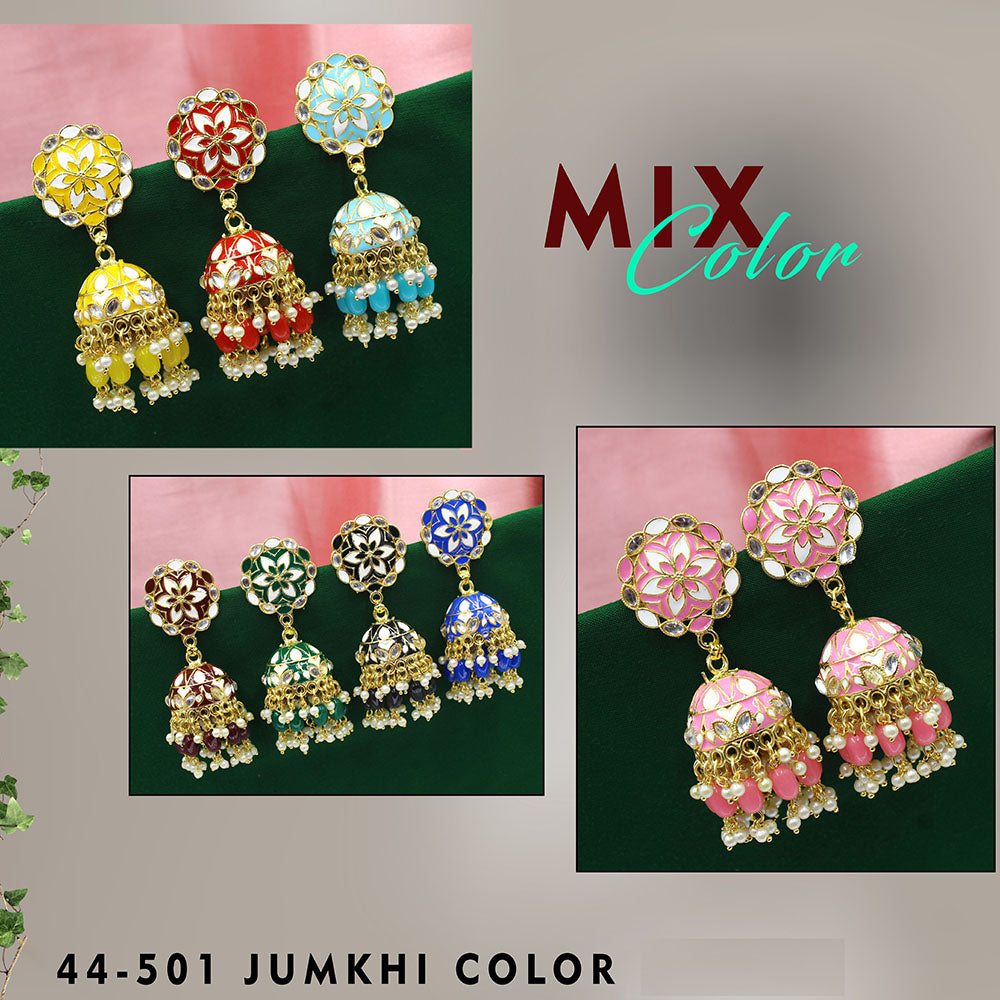 Mahavir Gold Plated Meenakari Jhumki Earrings