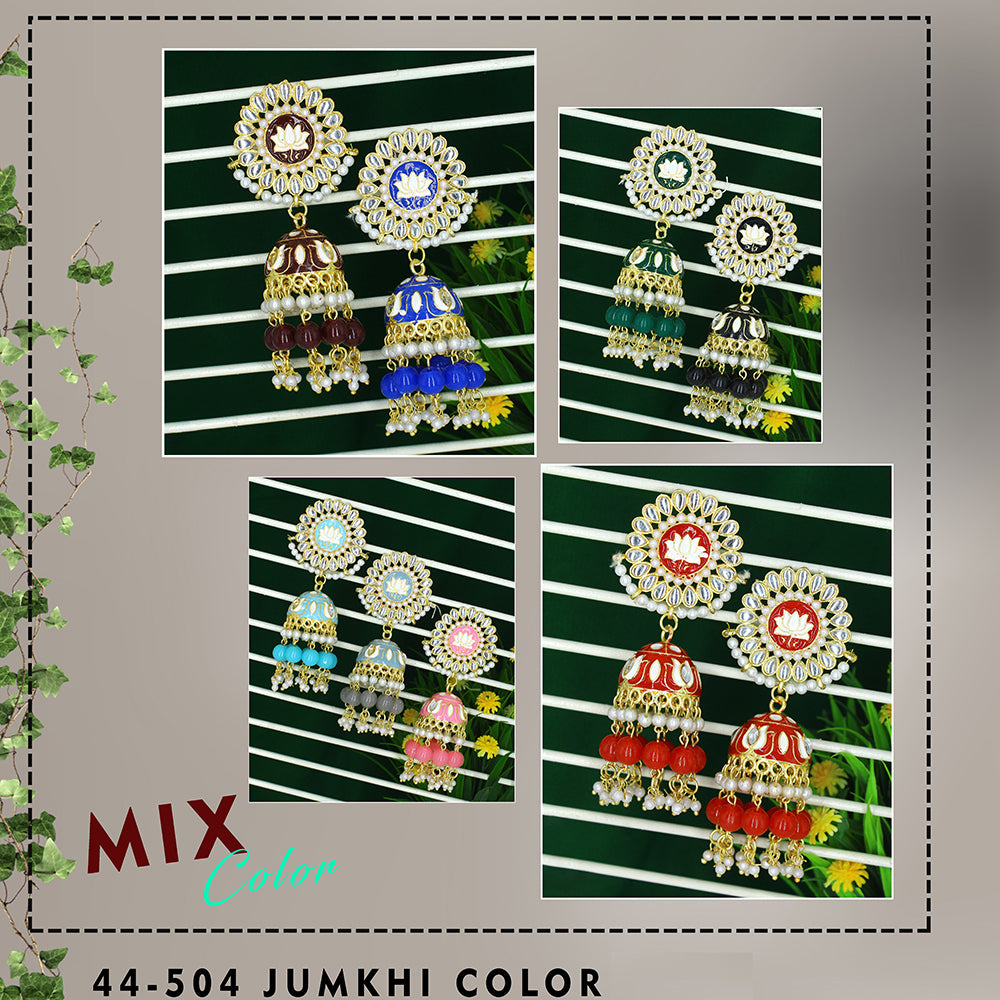 Mahavir Gold Plated Meenakari Jhumki Earrings