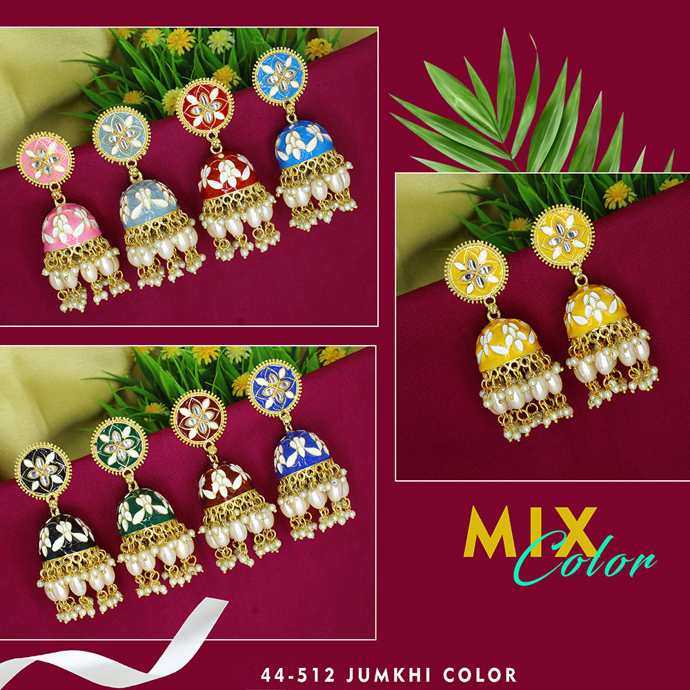 Mahavir Gold Plated Meenakari Jhumki Earrings