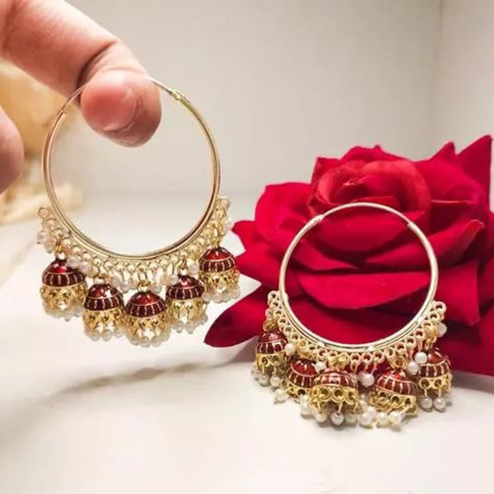 Mahavir Gold Plated Meenakari Jhumki Earrings