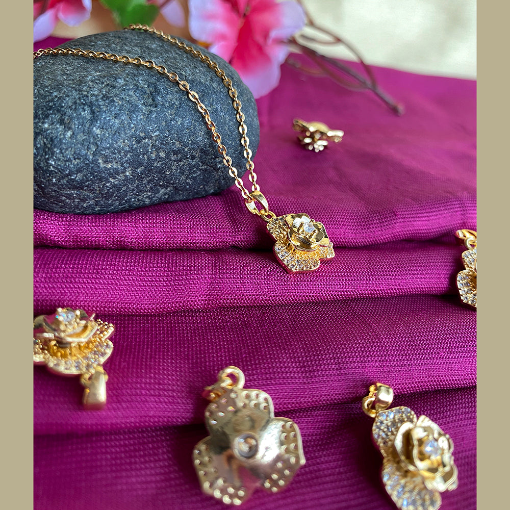 Mahavir Ad Stone Gold Plated Floral Revolving Chain Pendant