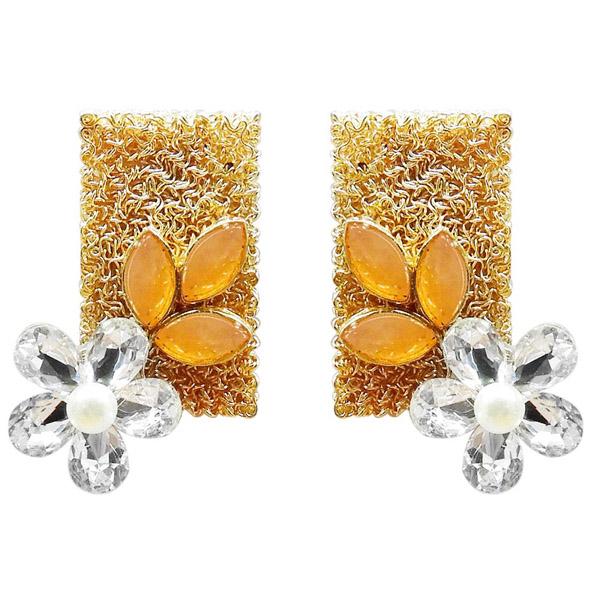 Kriaa Gold Plated Resin Stone Floral Dangler Earring - 1311405C