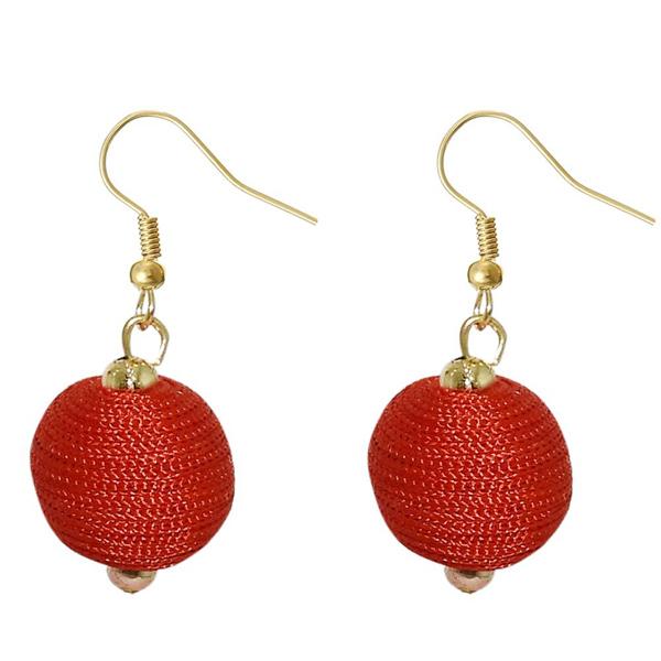 Urthn Red Thread Ball Shaped Thread Earring - 1309025G