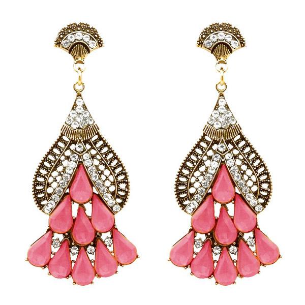 Urthn Pink Crystal & Stone Gold Plated Dangler Earrings - 1311203C