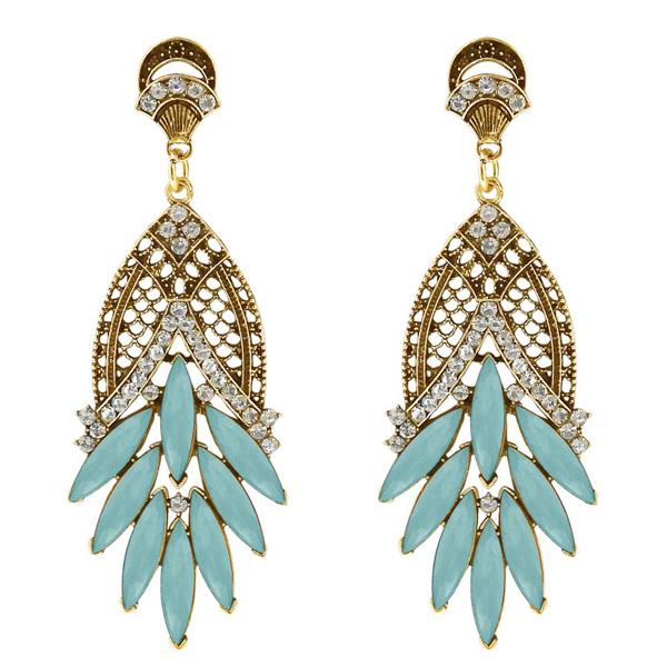 Urthn Blue Crystal And Stone Dangler Earrings - 1311204A