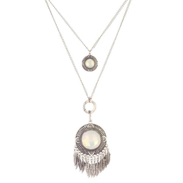 Urthn Silver Plated Crystal Stone 2 Layer Chain Necklaces - 1110502A