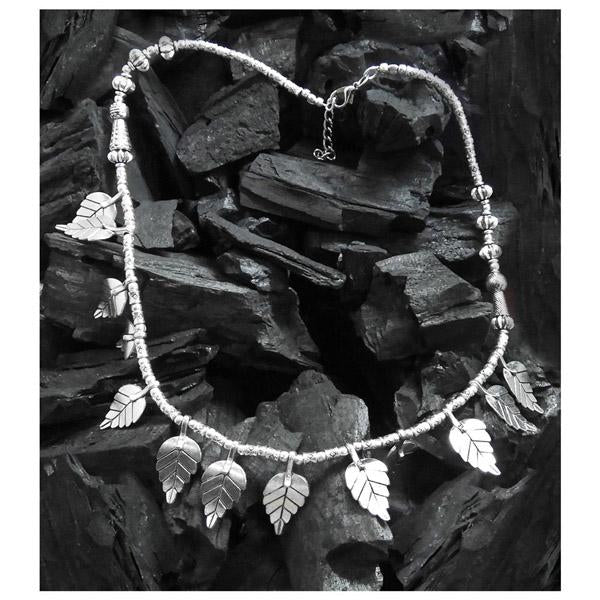 Urthn Rhodium Plated Leaf Design Boho Necklace - 1110705