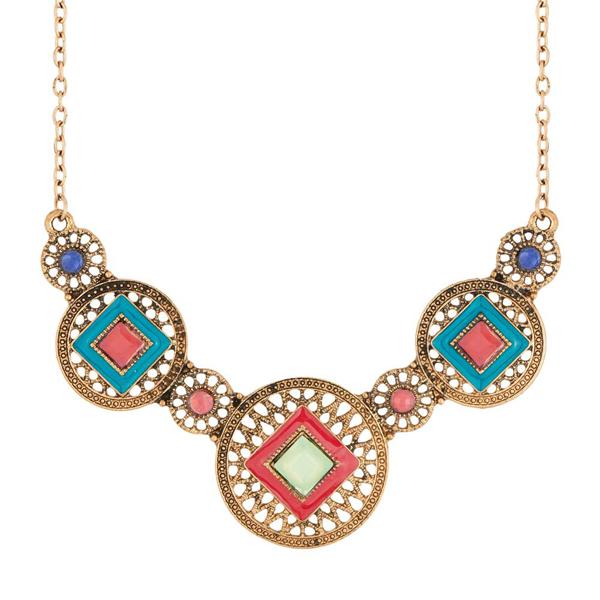 Urthn Antique Gold Meenakari Stone Statement Necklace - 1110737A