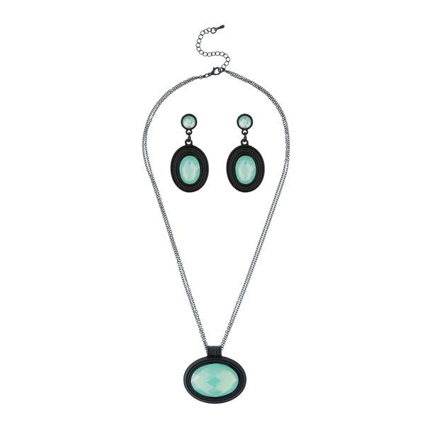 Urthn Resin Stone Oxidised Plated Statement Necklace Set - 1107104D