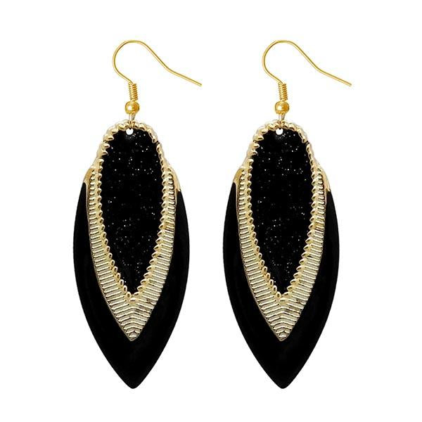 Urthn Black Enamel Gold Plated Dangler Earrings - 1310122C
