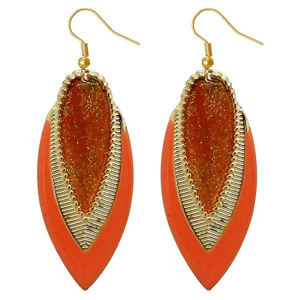 Urthn Orange Enamel Gold Plated Dangler Earrings - 1310122D