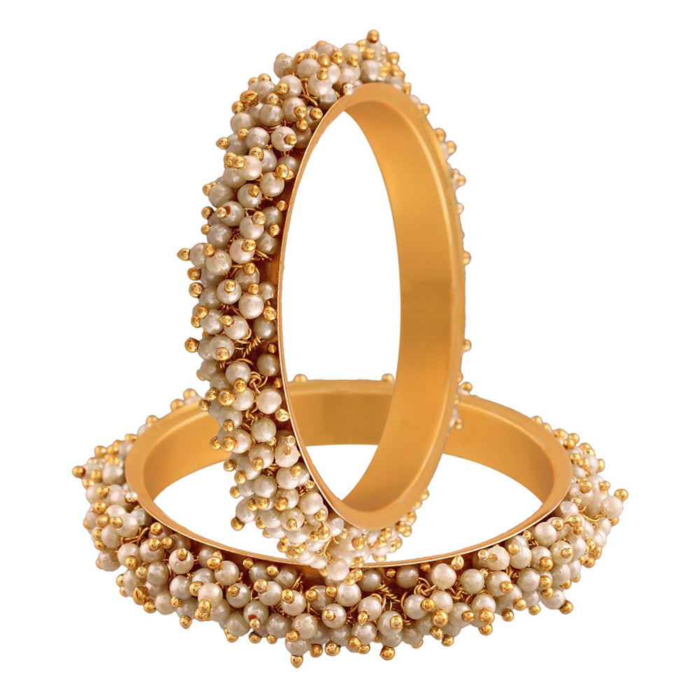 Etnico Gold Plated Traditional Pearl Beaded Bangle Set For Women (ADB314W-a) (Pack of 2)
