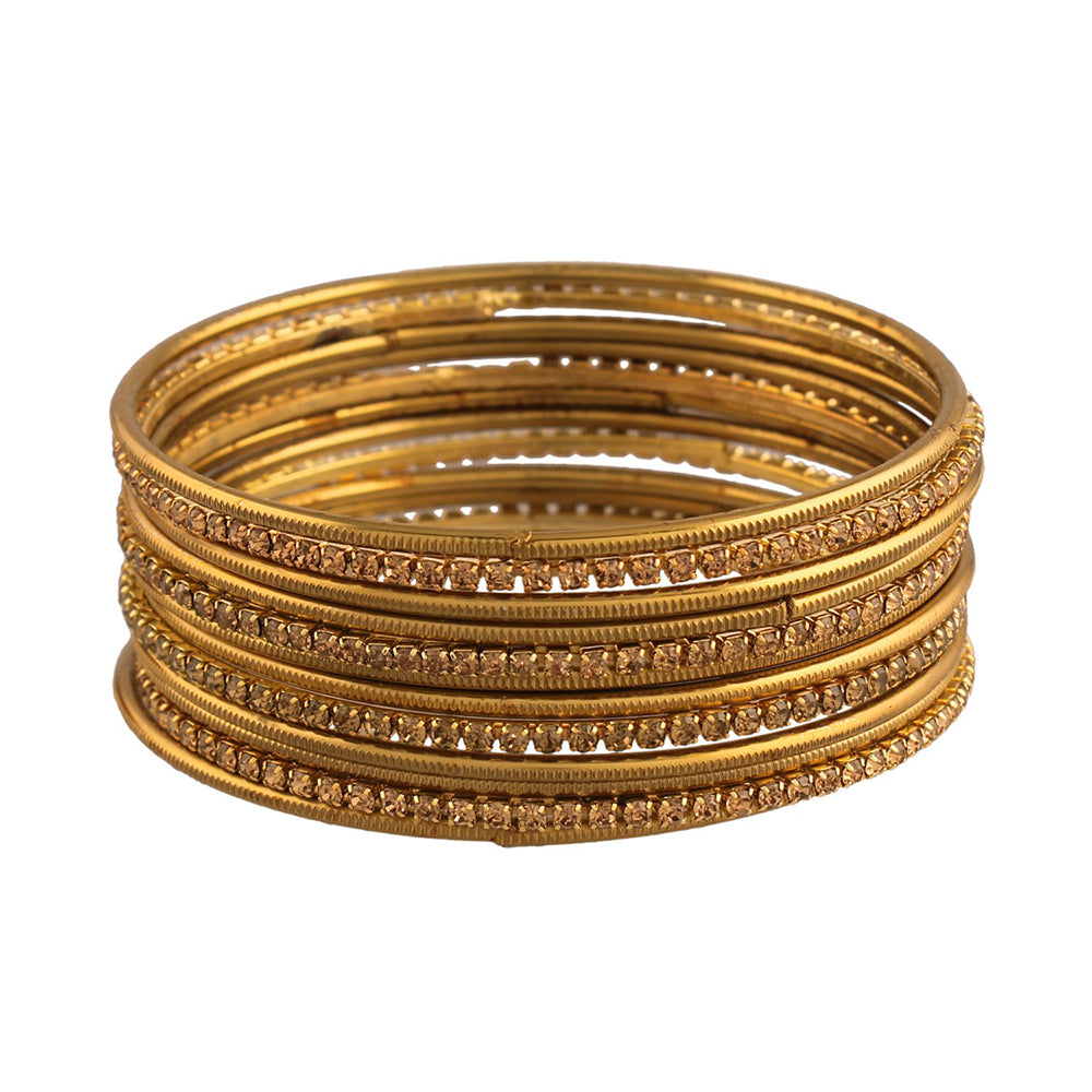 Etnico Gold Plated Traditional Pink Velvet Chuda Bangle Set With Pearl Kada (ADB315Pi-a) (Pack of 1)