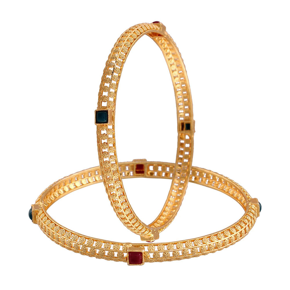 Etnico Gold Plated Traditional Multicolor Stone Studded Bangles For Women/Girls (ADB317MG-a)