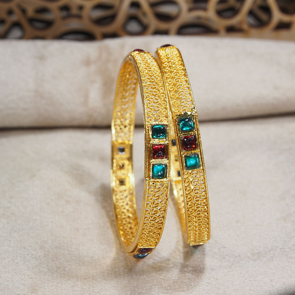 Etnico Gold Plated Traditional Multicolor Stone Studded Bangles For Women/Girls (ADB318MG-a)