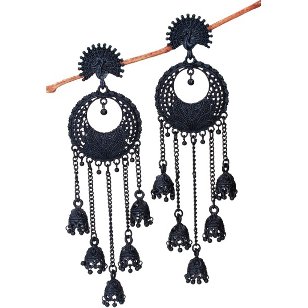 Mahavir Black Plated Bali Peacock Earrings