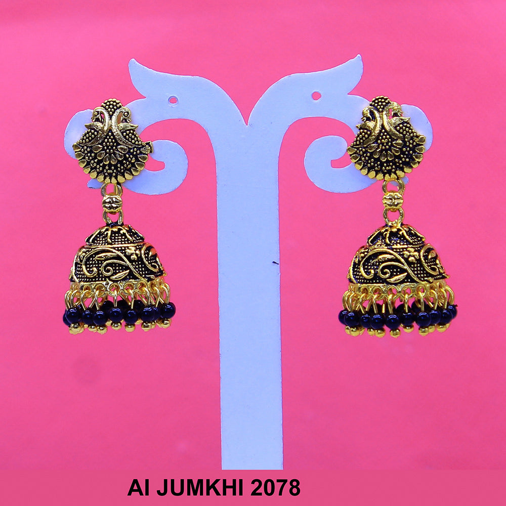 Mahavir Gold Plated Navy Blue Pearl Jhumki Earrings -AI Jumkhi 2078