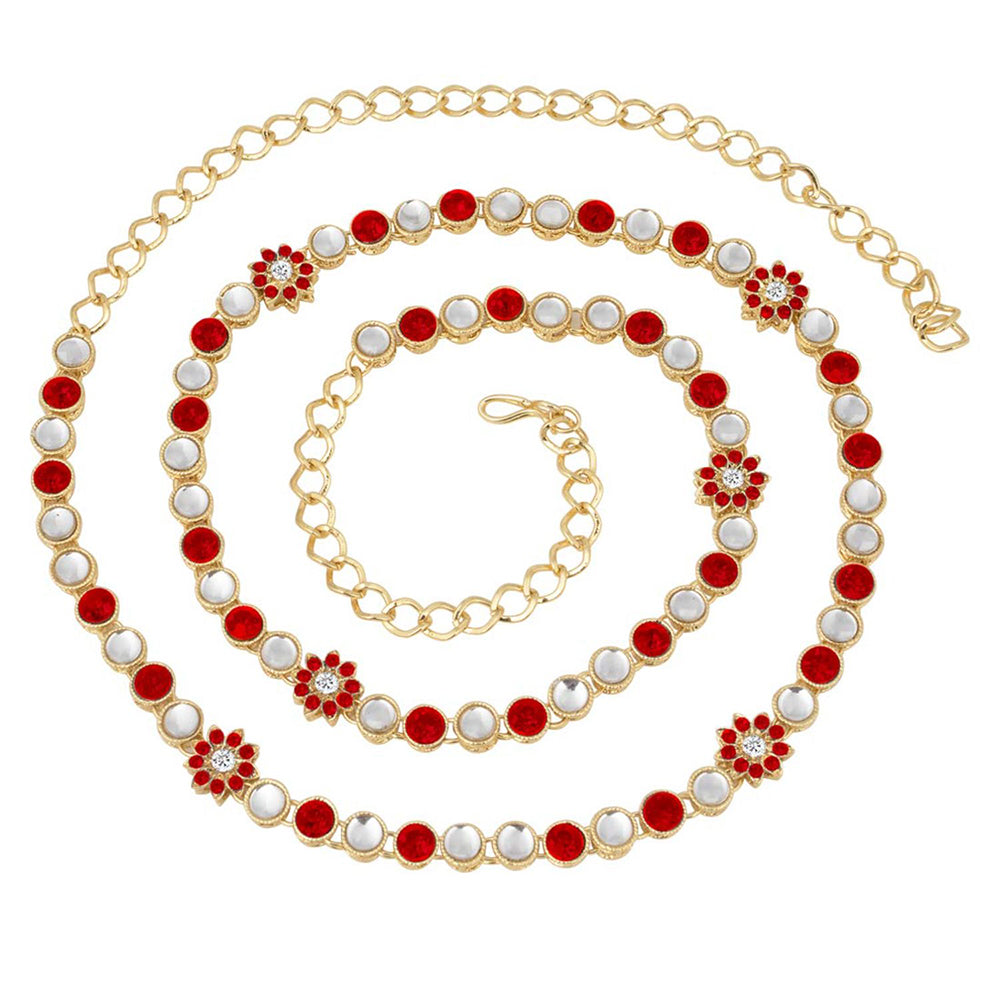 Etnico 18k Gold Plated Kundan Stone Studded Kamarband/Waist Belly Chain for Women (B003R)