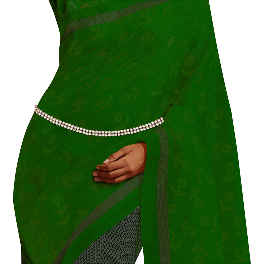 Etnico 18k Gold Plated Ethnic Kundan Studded Kamarband/Waist Belly Chain for Women (B016)(White)