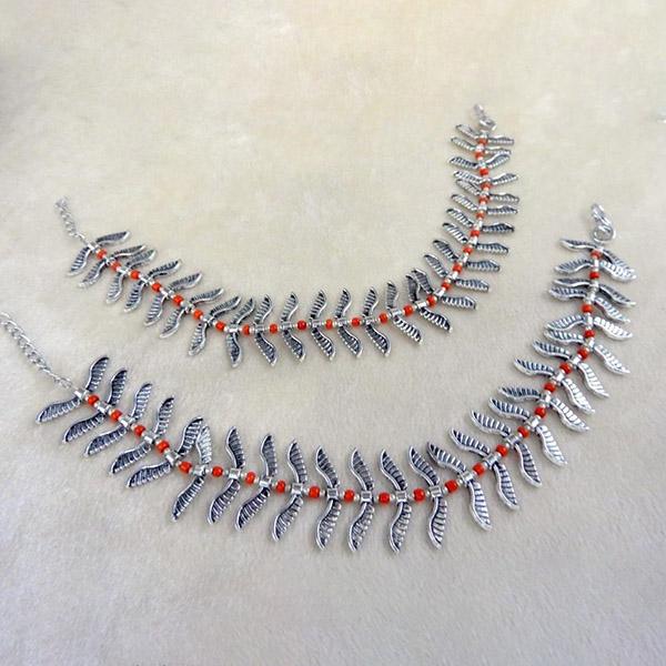 Jeweljunk Silver Plated Orange Anklet Set - BJA21
