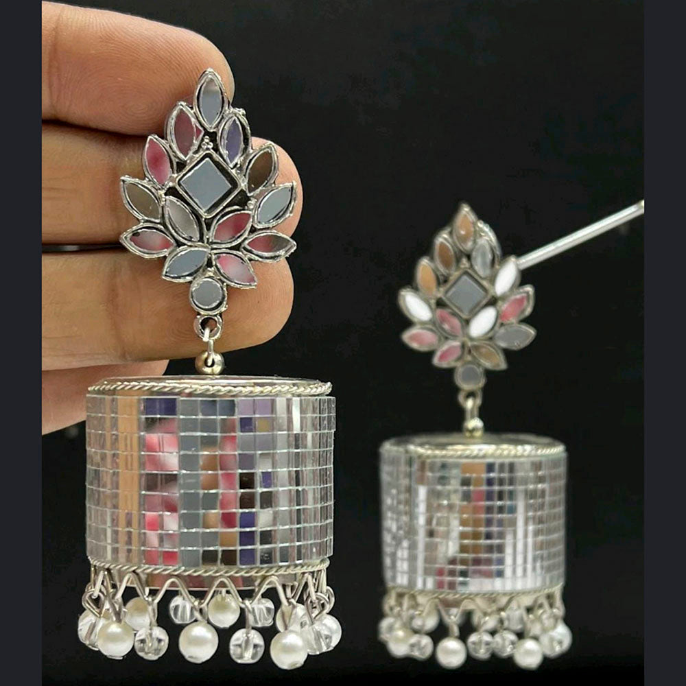 Blythediva Silver Plated Pack Of 3 Mirror Jhumkis Earrings