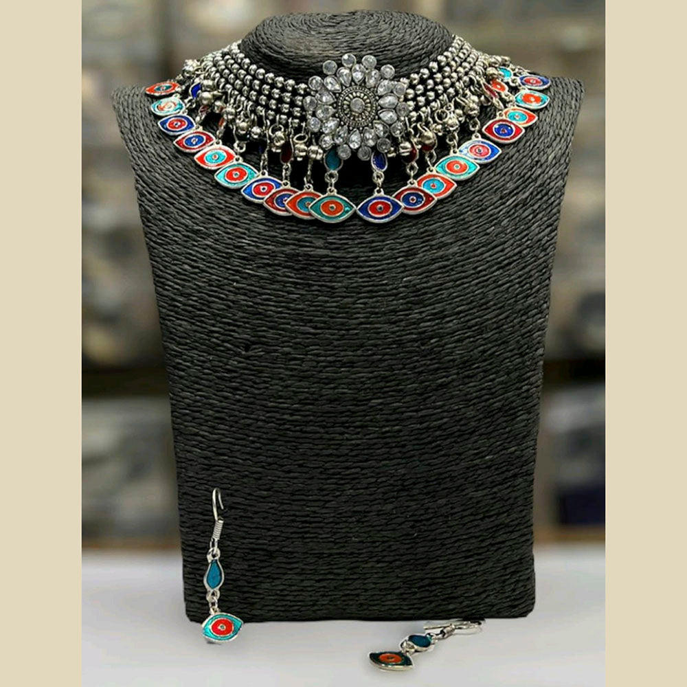 Blythediva Oxidised Plated Kundan Stone & Meenakari Pack Of 3 Choker Necklace Set