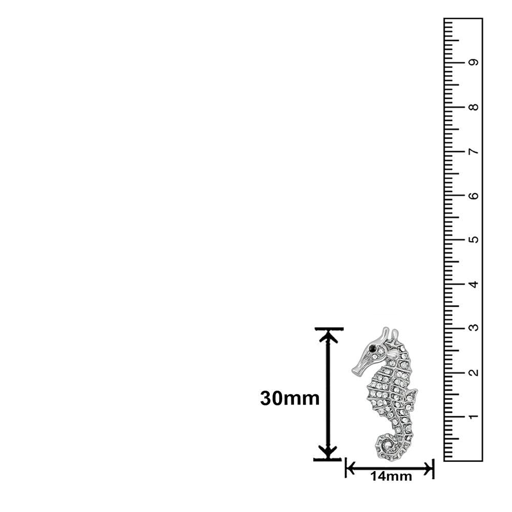 Mahi Rhodium Plated Gleaming Crystal Sea Horse Unisex Lapel Pin