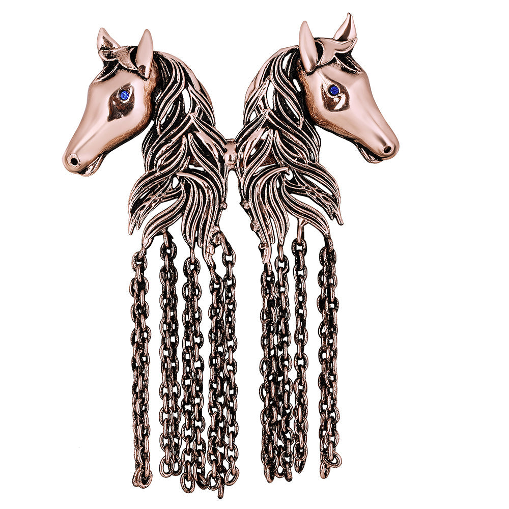 Mahi Antique Rosegold Plated Dual Horse Shaped Tassel Chain Sherwani Brooch for Men (BP1101094Z)