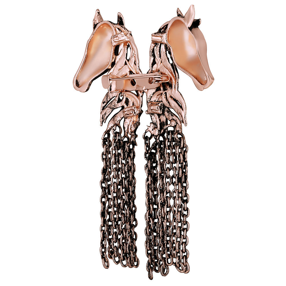 Mahi Antique Rosegold Plated Dual Horse Shaped Tassel Chain Sherwani Brooch for Men (BP1101094Z)