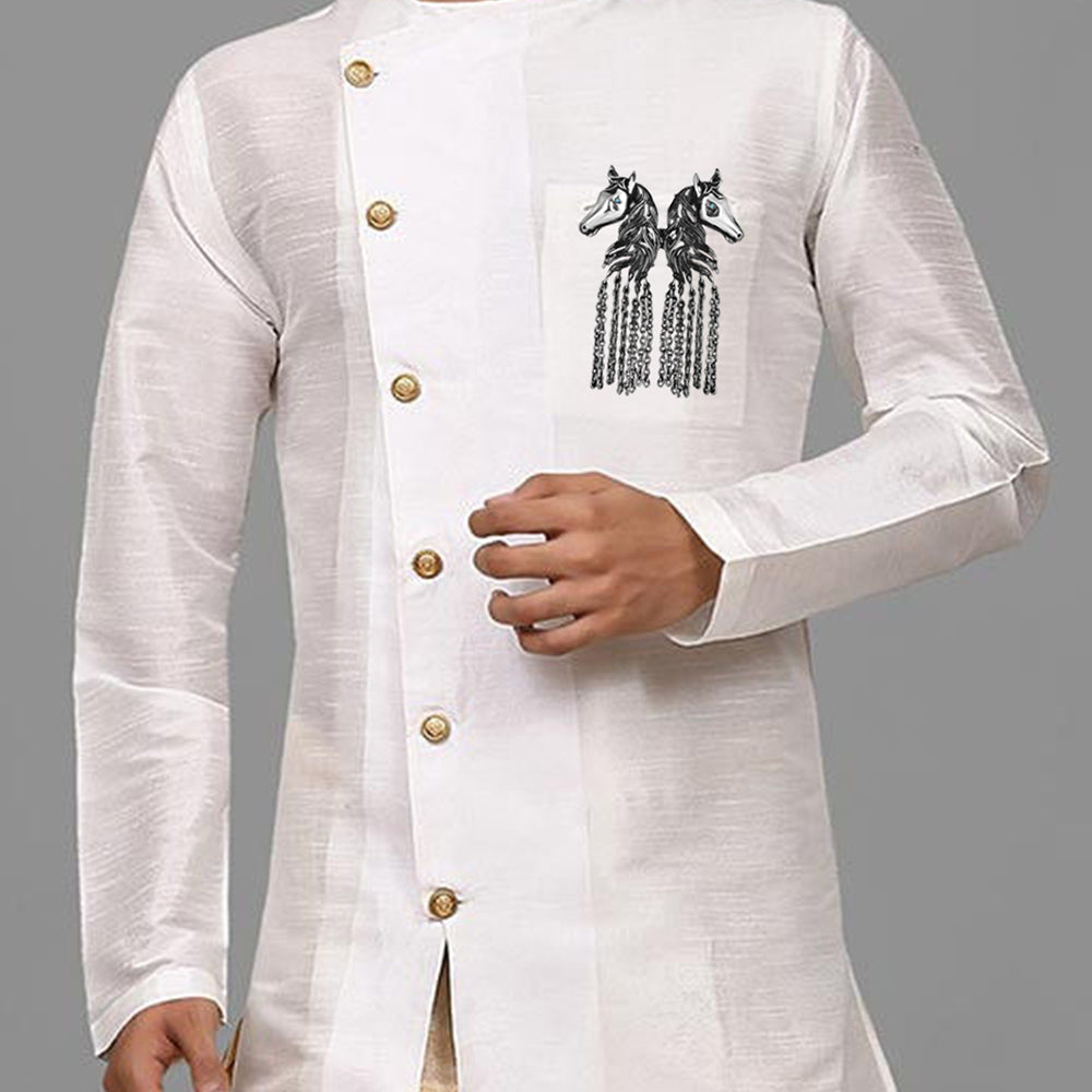 Mahi Antique Rosegold Plated Dual Horse Shaped Tassel Chain Sherwani Brooch for Men (BP1101095R)