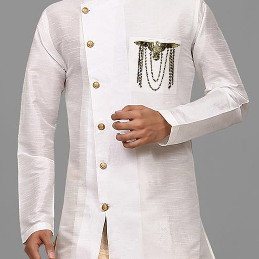 Mahi Antique Gold Plated Flying Eagle Chain Sherwani Brooch for Men (BP1101097G)