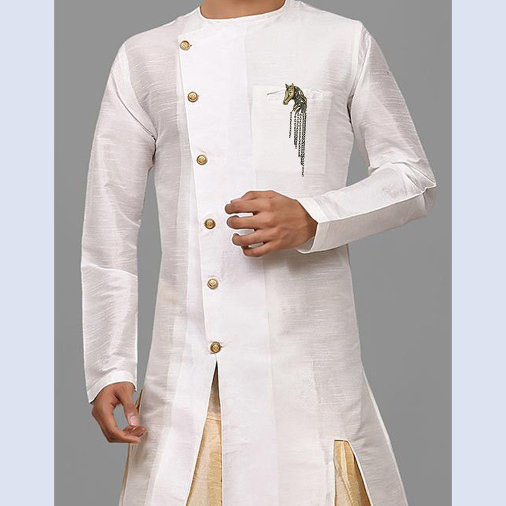 Mahi Antique Gold Plated Horse Shaped Tassel Chain Sherwani Brooch Pin for Men (BP1101103G)