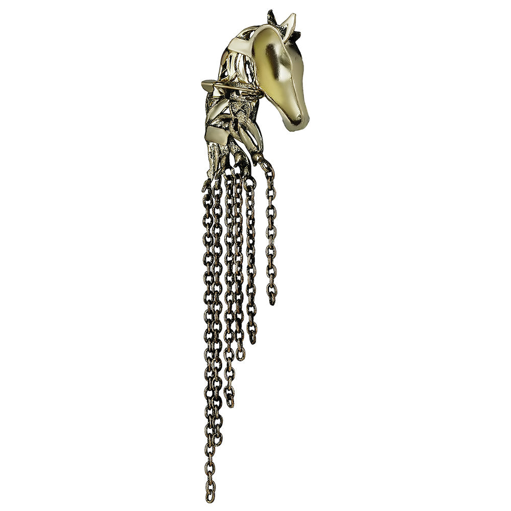 Mahi Antique Gold Plated Horse Shaped Tassel Chain Sherwani Brooch Pin for Men (BP1101103G)