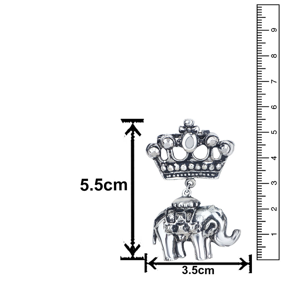 Mahi Oxidized Rhodium Plated Crown and Baby Elephant Shaped Shervani Brooch for Men (BP1101112R)