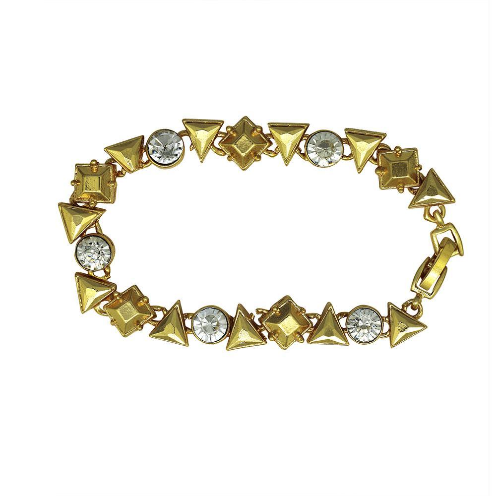 Mahi Crystal Black White Geometric Gold Plated Bracelet For Women