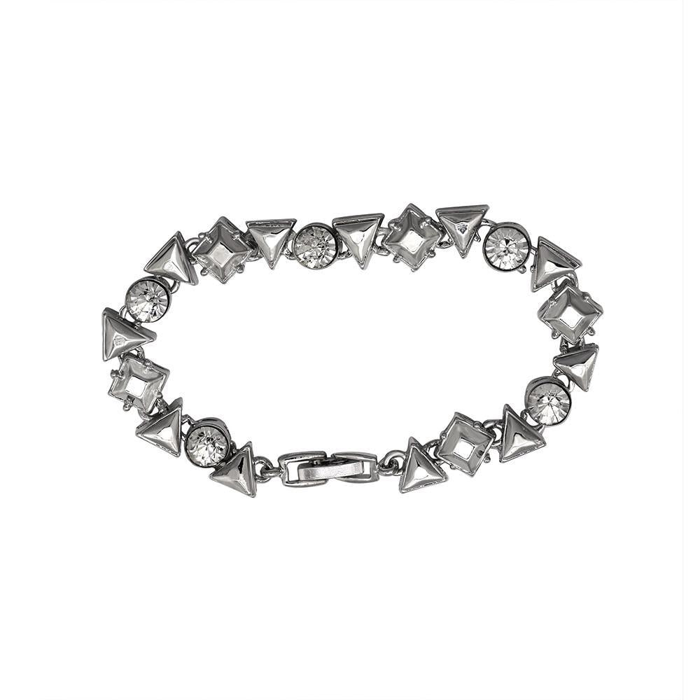 Mahi Crystal Black White Geometric Rhodium Plated Bracelet For Women
