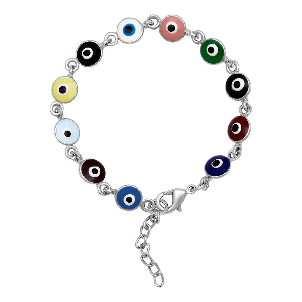 Mahi Rhodium Plated Multicolor Meenakari Work Evil Eye Unisex Nazariya Bracelet (BR1101034RMul)