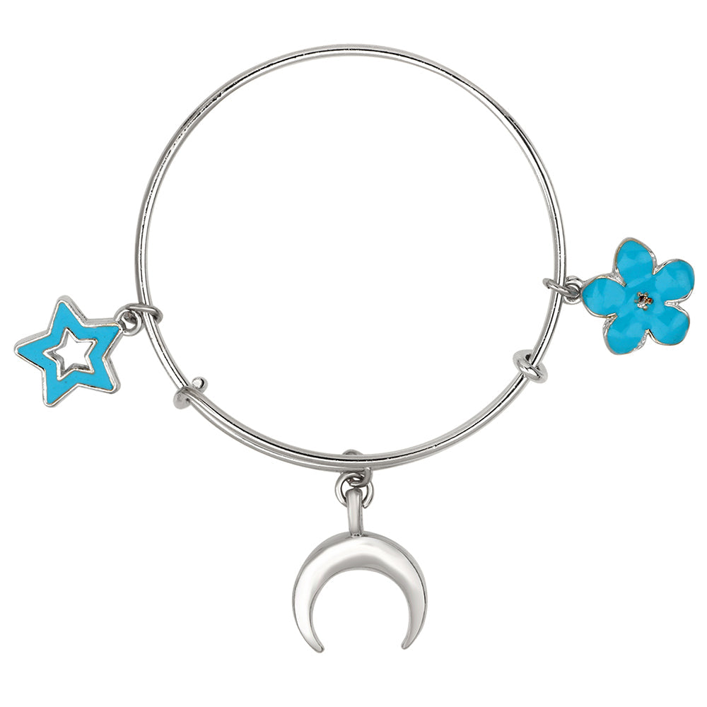 Mahi Star, Floral & Moon Shaped Enamel Work Charm Bracelet with Rhodium Plated for Girls (BRK1100894R)