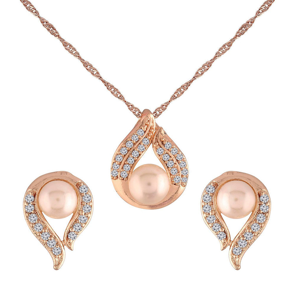 Etnico 18k Rose Gold Plated Glittering Cubic Zirconia Designer Chain Pendent Necklace Jewellery Set for Women & Girls (CH49RG)
