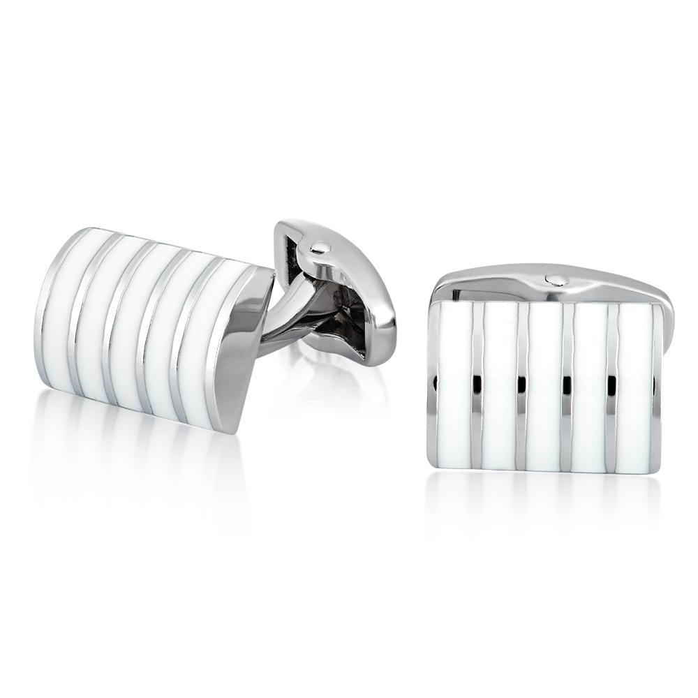 Mahi Rhodium White Stripes Cufflinks for Men