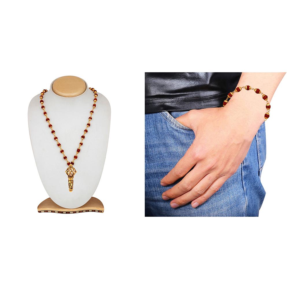 Mahi Combo of Hanuman Gada Pendant with 24 Inch Rudrakshaa Mala and Bracelet for Men (CO1105148G)