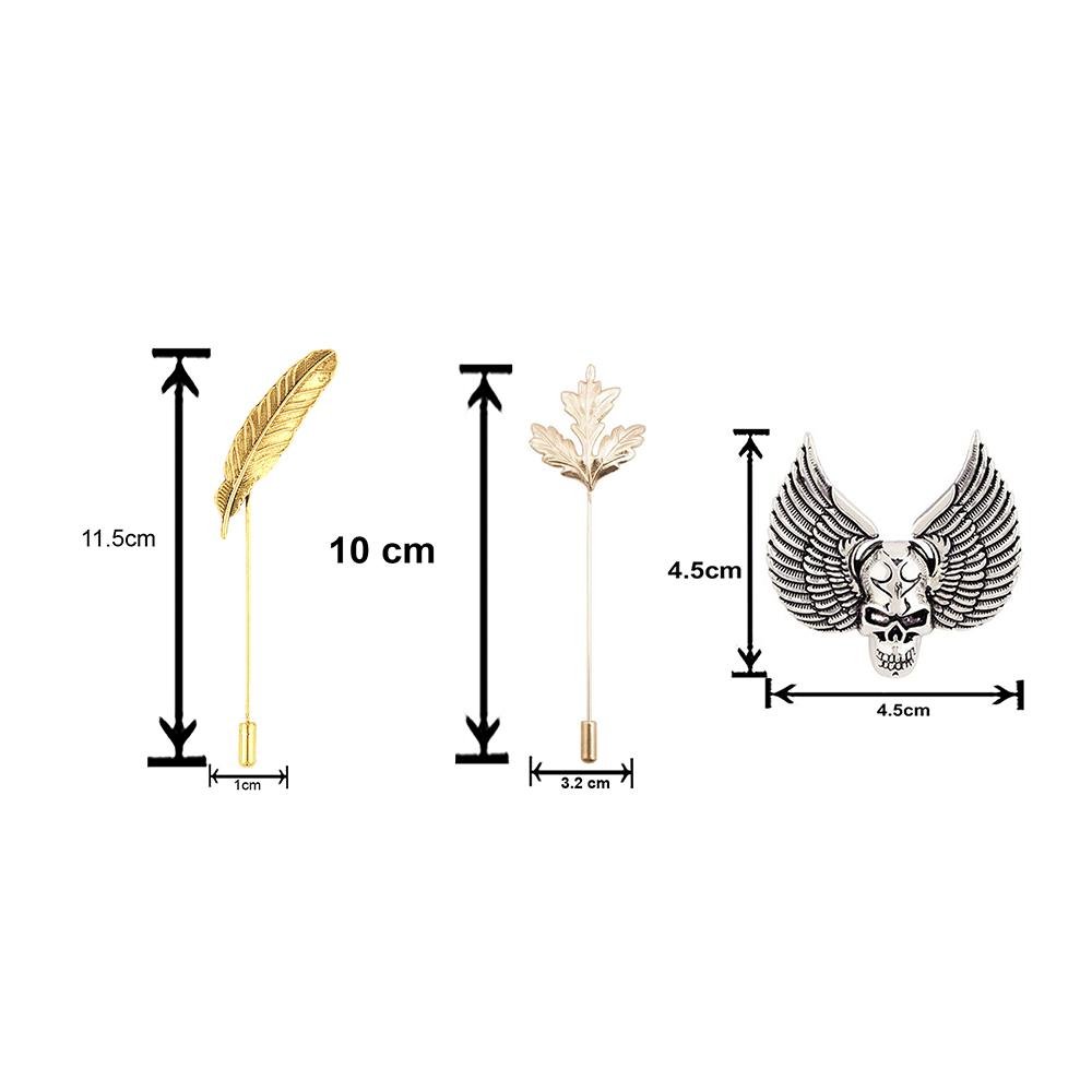 Mahi Combo of Leaf Skull Wings and Mapel Leaf Shirt Stud Brooch Pin for Men (CO1105178M)
