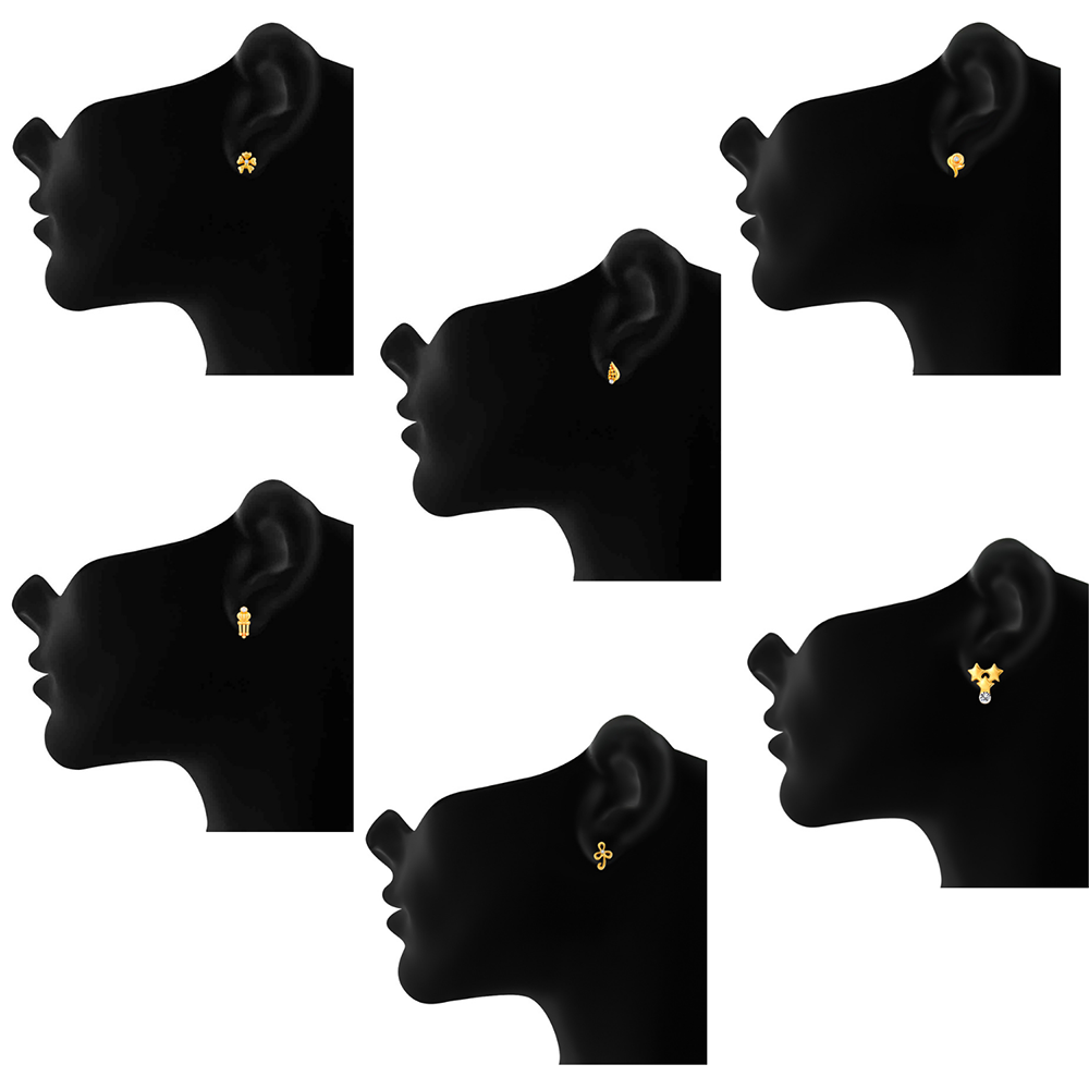 Mahi Combo of 6 Small Baby Size Stud Earrings with Crystal for Women and Girls CO1105265G