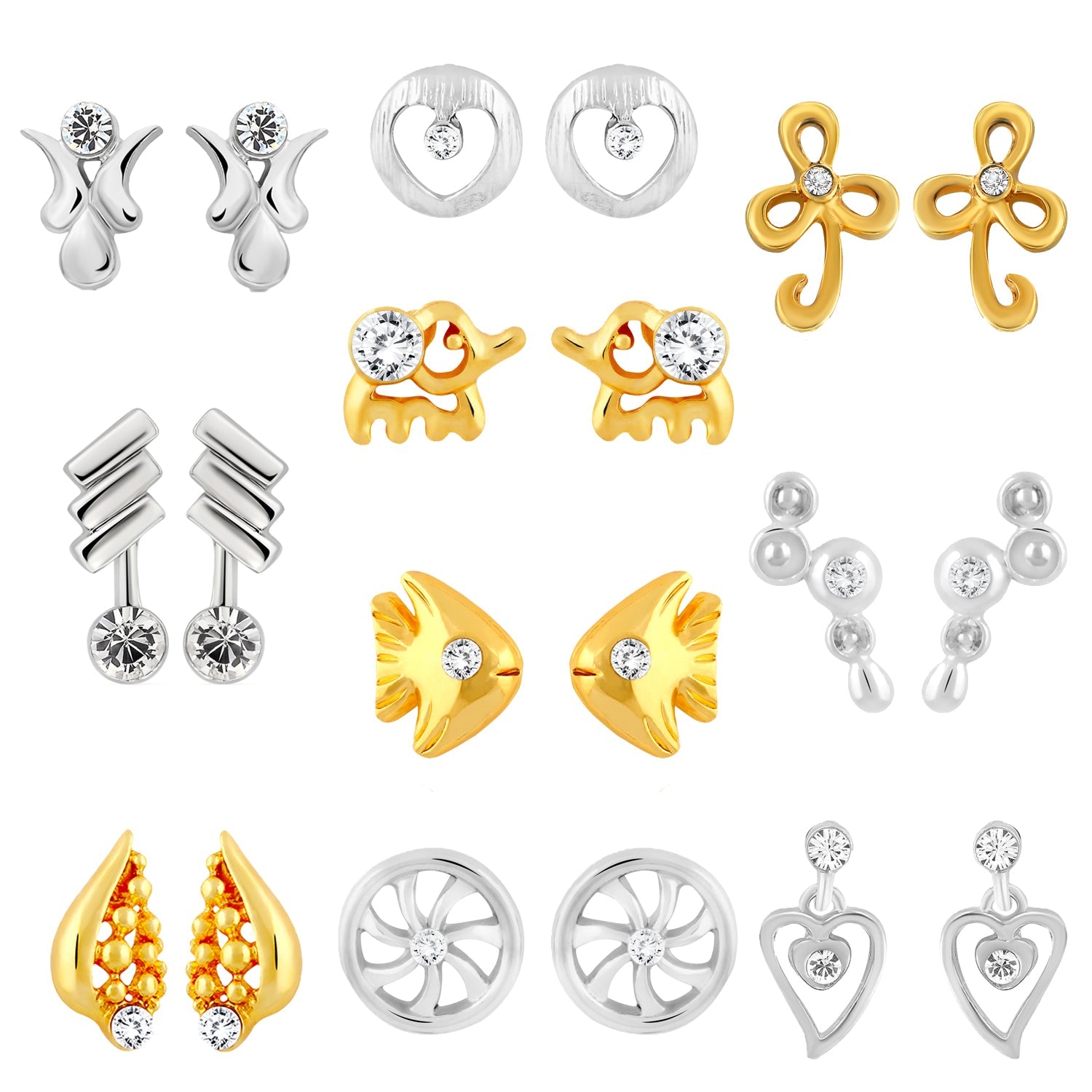 Mahi Combo of 10 Samll Crystal Stud Earrings for girls and women CO1105273M