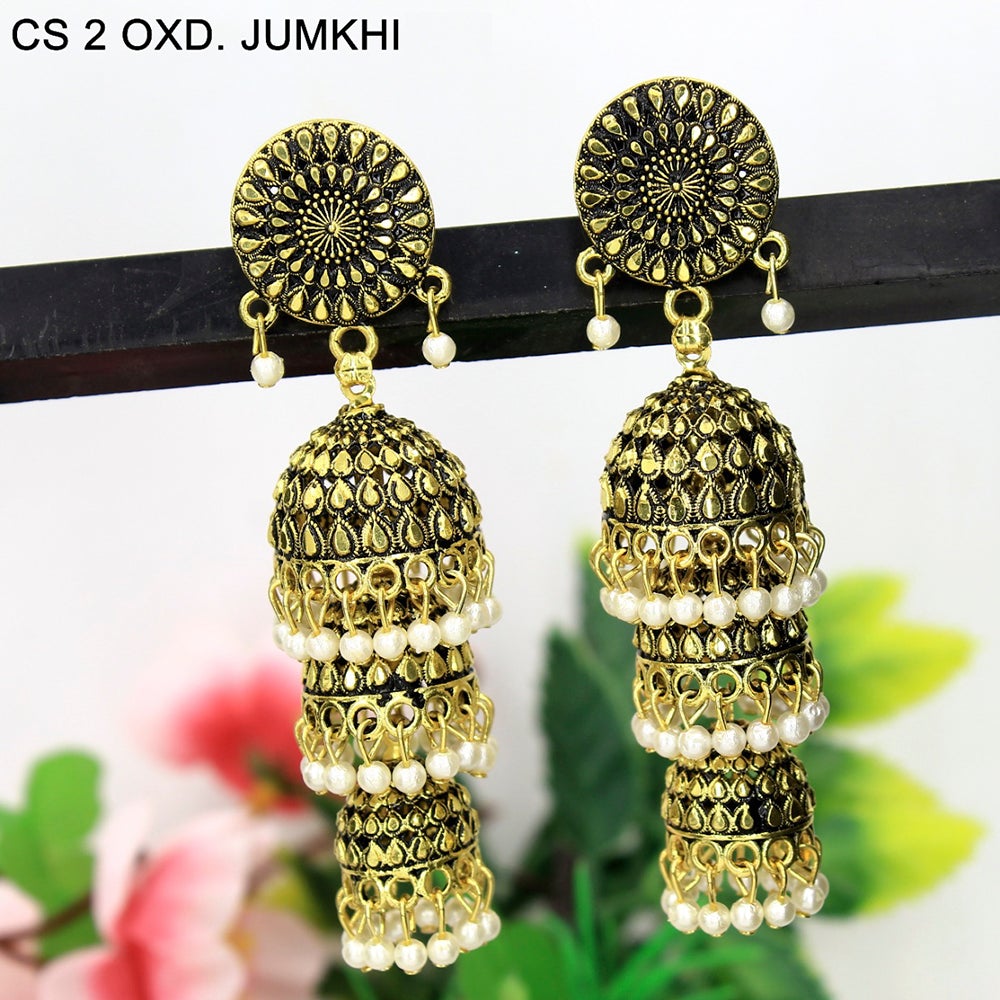 Mahavir Antique Gold Plated Jhumki Earrings - CS 2 OXD Jumkhi