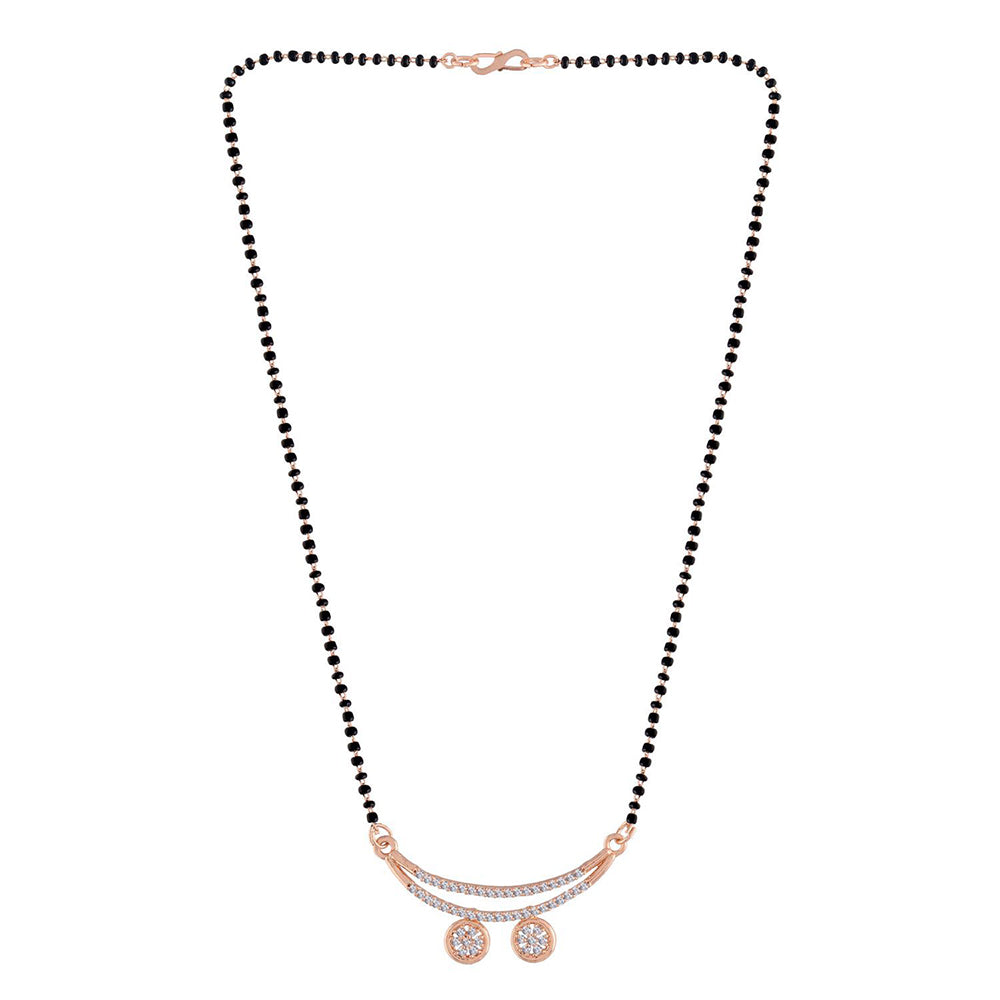 Etnico 18k Rose Gold Plated Traditional Single Line American Diamond Pendant with Black Bead Chain Mangalsutra for Women (D072)