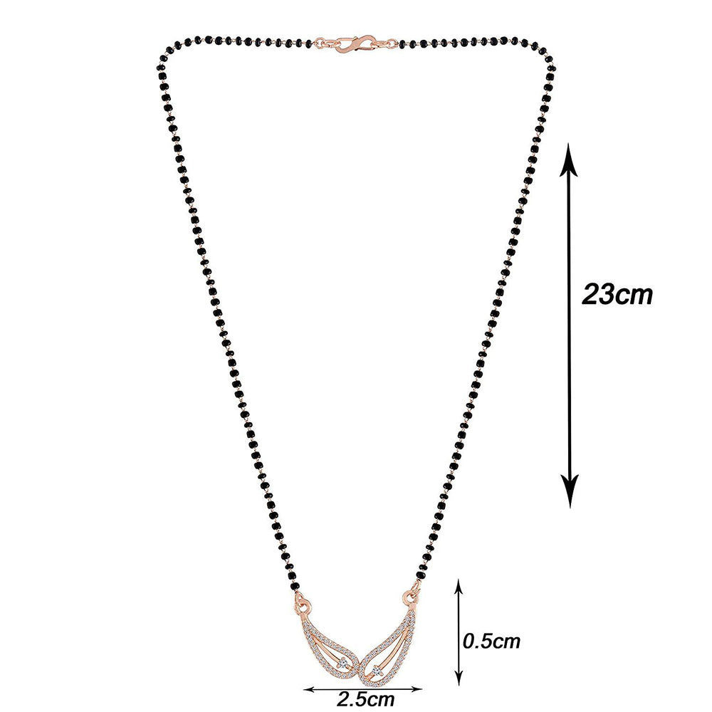 Etnico 18k Rose Gold Plated Traditional Single Line American Diamond Pendant with Black Bead Chain Mangalsutra for Women (D074)