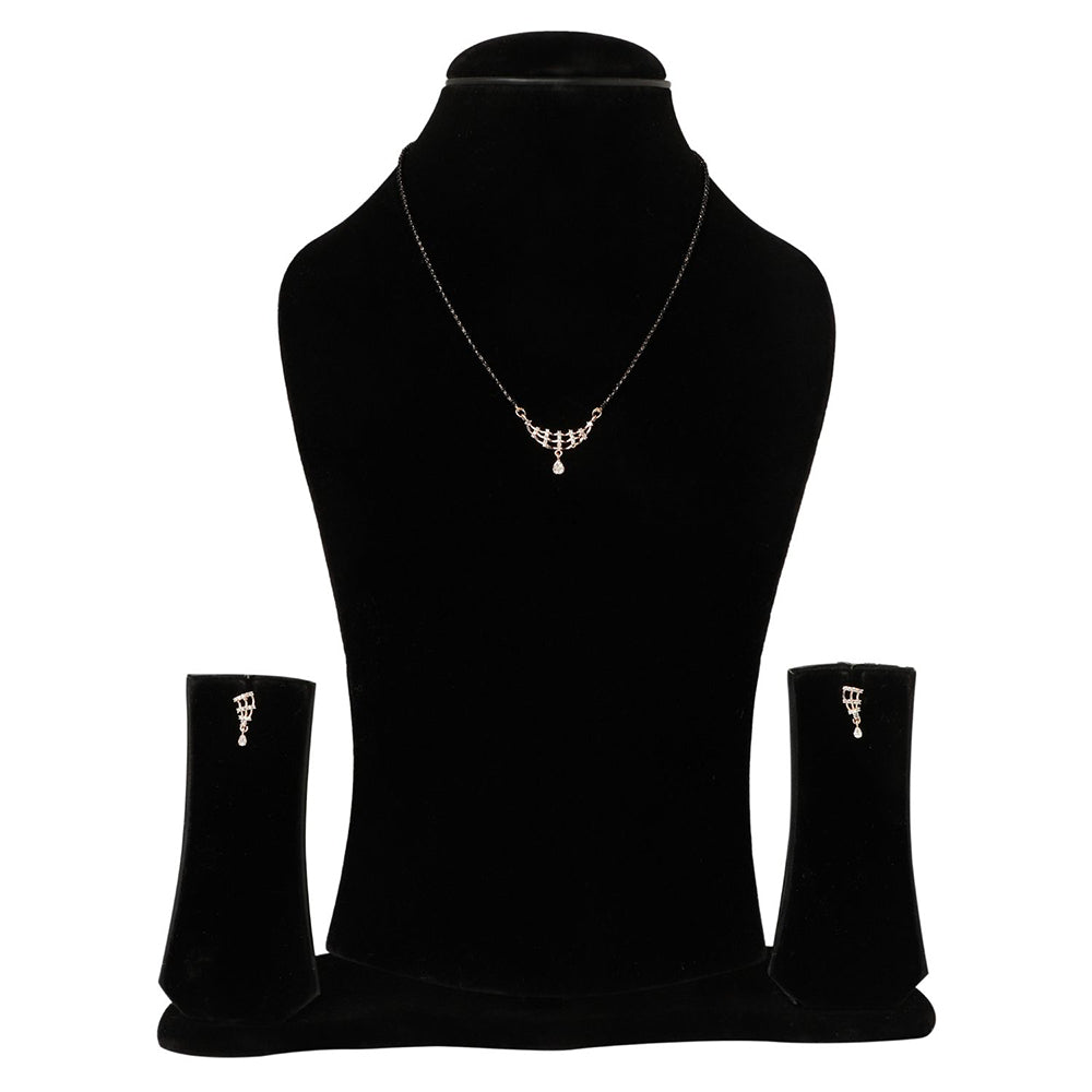 Etnico 18k Rose Gold Plated Traditional Single Line American Diamond Pendant with Black Bead Chain Mangalsutra for Women (D102)