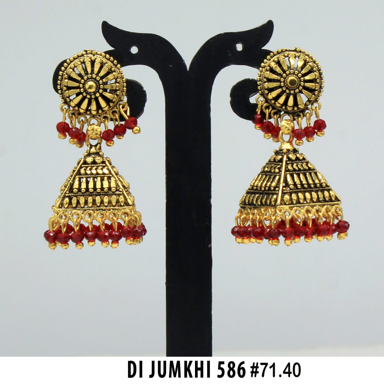 Mahavir Gold Plated Red Beads Jhumki Earrings - DI Jumkhi 586
