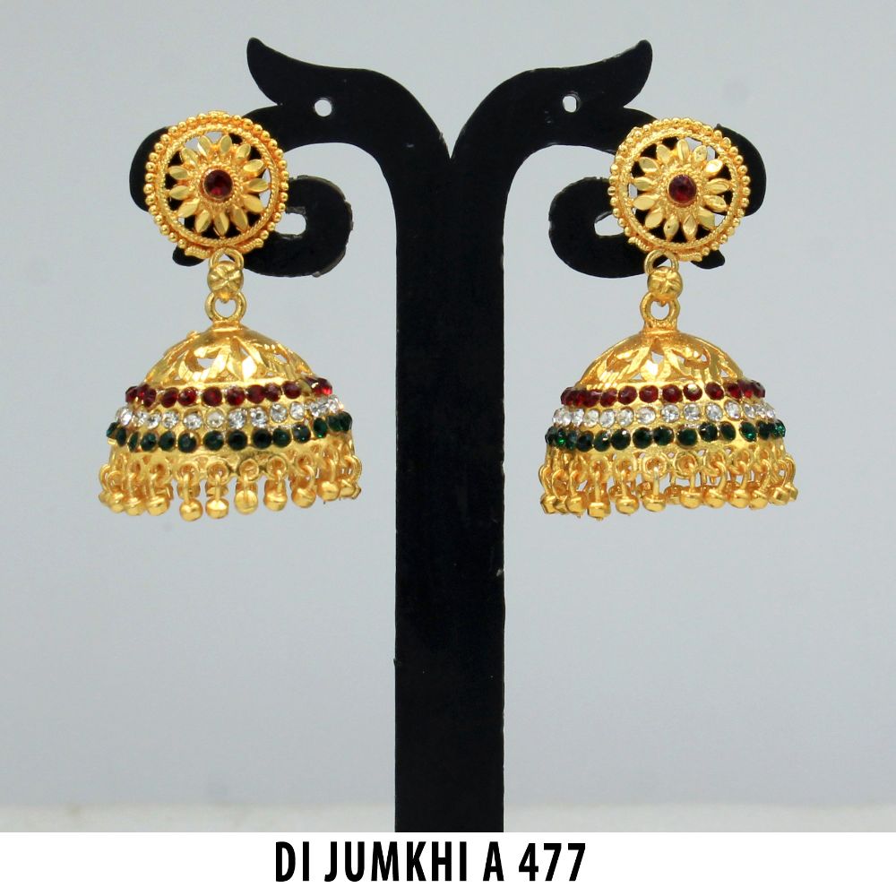 Mahavir Gold Plated Maroon & Green Austrian Stone Jhumki Earrings - DI Jumkhi 477